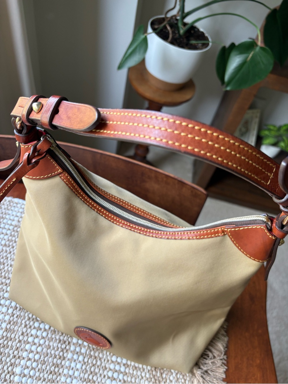 Dooney & Bourke Canvas Hobo Bag with Brown Leather Trim - Picture 2 of 3
